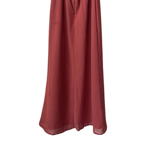 Azazie Manila Bridesmaid Dress Size 6 Rust V-Neck Chiffon Maxi Long Side Slit - Picture 9 of 12